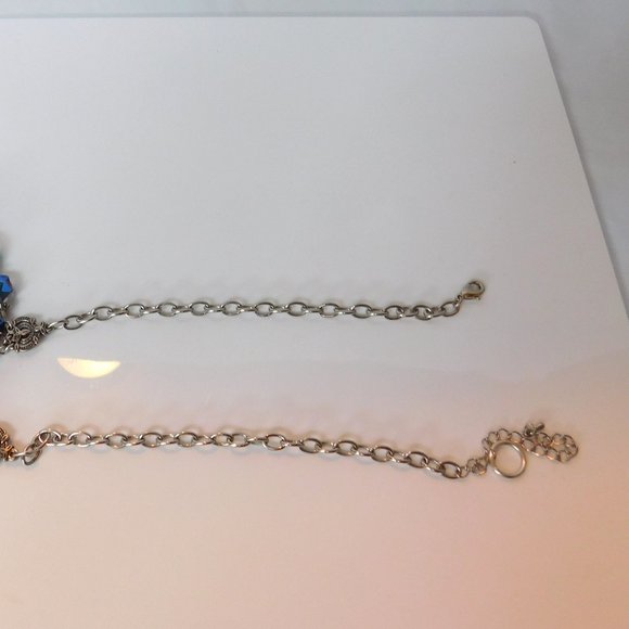 Strand Blue Swarovski Crystal Glass  Bead Necklace Adjusts Chain - Picture 5 of 6